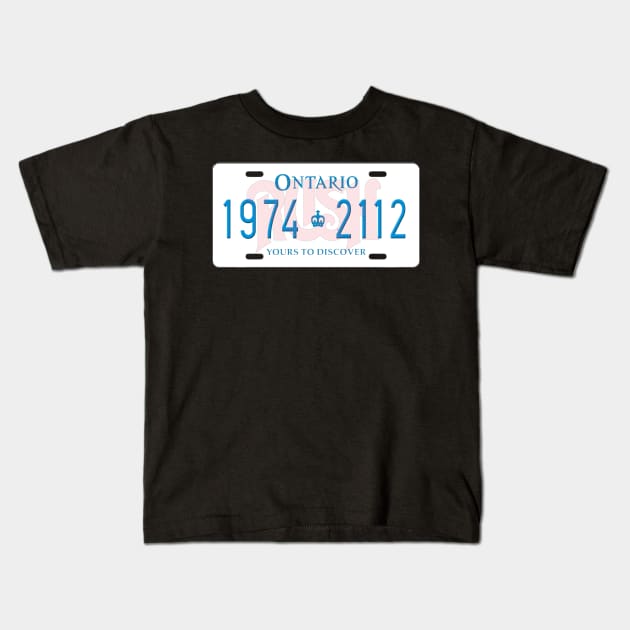 Rush - 1974 thru 2112 License Plate Kids T-Shirt by RetroZest